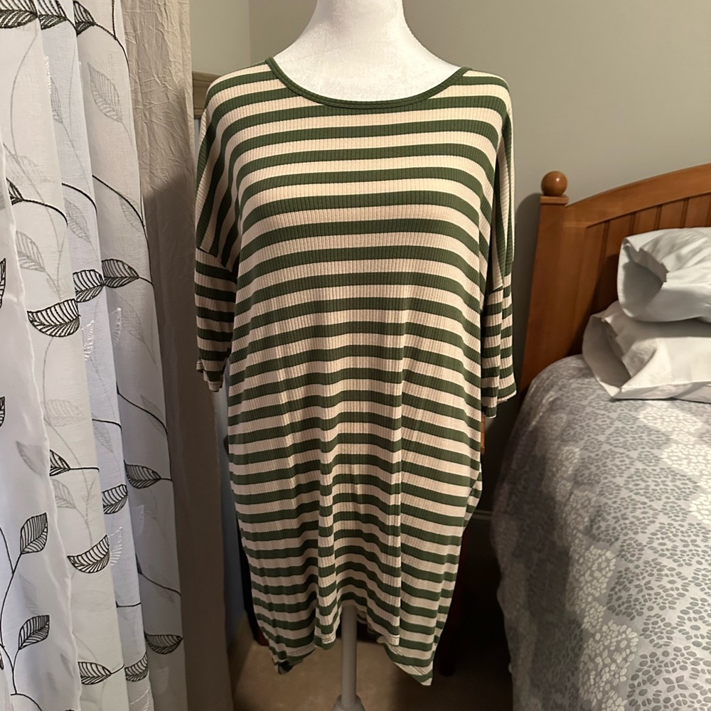 Oversized Striped Green and Cream Women's Top